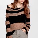 Free People Lulu Rugby Tan and Black Striped Cowl Neck Alpaca Wool Blend Sweater Photo 2
