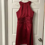 David's Bridal David’s Bridal Maroon Wine Halter Bridesmaid Dress Ruched Boddess Photo 5