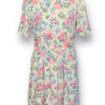Vintage Dress Pastel Yellow Pink Granny Floral Printed Flowy Short Sleeve Midi Size M Photo 9
