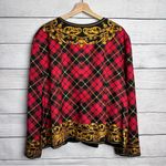 Maggy London Vtg Maggie London 100% Silk Shaket Blazer Buttoned Top Size 24 Red Plaid Baroque Photo 1