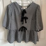 Monteau  Black and White Gingham Blouse with Bow Photo 0