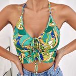 SheIn Green & Yellow Summer Strappy Halter Neck Crop Tank Top Size Medium Photo 0