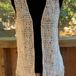 Reba Women's Tan Crocheted Open Vest Cardigan Fringe Trim Size M Size M Photo 0