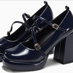 NWT Coutgo Women’s Navy Patented Leather Mary Jane Chunky Platform Size 8 Blue Photo 4