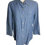 Karen Kane Vintage 90s Button Up Chambray Shirt 8 Blue Denim Pockets 3/4 Sleeves Collared Photo 0