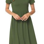 DB MOON Women's Olive Green‎ Casual Short Sleeve Midi Dress With Pockets XL Green Photo 0