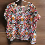 C&C California  100% Linen Shirt Blouse‎ 3X floral fruit Lounge Comfort Oversized Photo 0