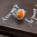 Neon Orange Rose Floral Oval Cameo Silver Stainless Steel Open Back Ring Photo 0