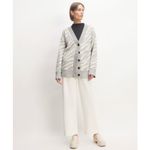 Everlane Wonens Oversized Alpaca Tiger Jacquard Cardigan White/Gray Sz S NWT Photo 2