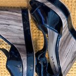 Black Patent Leather Faux Wood Grain Peep Toe SZ.8. High heel Wedge 5" Italian Photo 10