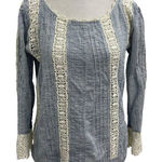 Sundance  Embroidered Crochet Lace Boho Feminine Top Blouse Blue White size Small Photo 0
