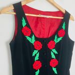Vintage Texas Couture black button front midi dress rose embroidery. Size 4 Photo 2