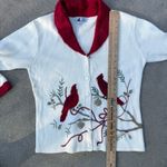 Vintage 90s JTWO Christmas Cardinals Winter Cardigan Sweater Red Collar LARGE Photo 9