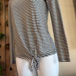 Madewell Women's Top Size XS Long Sleeve Linen Blend Tie Front Pullover Striped Photo 1