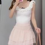 Japanese Kawaii White Cotton Off Shoulder Ruffle Lace Black Bow Shirt Blouse Top Size XS Photo 4