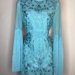 Free People  Women Embroidered Mini Bell/Sl  Dress Sz 12 Mint green Boho Coquette Photo 5