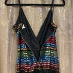 Tea & Cup Multi Sequin Rainbow Striped Sleeveless Midi Dress, Small NWOT Black Photo 3