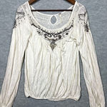 Free People Yummy Slub Ivory Beaded Embellished Women's Shirt XS Boho Photo 0