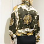 Soho NYC Green/Gold Scarf Print Front Tie Blouse S Photo 8