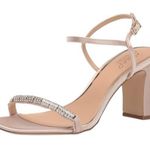 Jewel Badgley Mischka Size 7 Pink Champagne Satin Charlee Block Heeled Sandals Photo 0