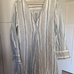 Faherty Beach Days Linen Luciano Stripe Tunic Dress Stripe V Neck Blue Size M Photo 0