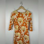 J. McLaughlin Sage Orange Catalina Cloth Ruched 3/4 Sleeves Midi Dress Sz S Photo 1