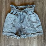 ZARA Gray Denim Paper Bag Shorts High Waist Belt Patch Pocket Size 2 Jean Shorts Photo 6