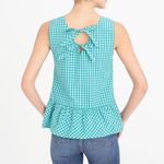J.Crew Preppy Coastal Blue Green Gingham Bow Back Peplum Tank Top Photo 1