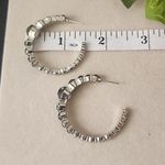 Silver with Smokey Grey Crystal Stones Hoop Earrings Photo 6