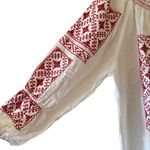 Savana White Red Embroidered Ethnic Festival Long Sleeves Top SZ M #2490 White Photo 2