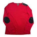 Ralph Lauren Lauren Red Ribbed Crewneck Sweatshirt Suede Elbow Patches Zipper Photo 0