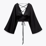 ZARA satin Effect cropped bohemian wide sleeve blouse top Photo 0