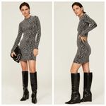 AllSaints Amaya Metallic Bodycon Dress Silver Zebra Women’s Size 8 Mini Photo 1