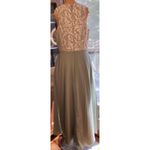 Azazie Lace Overlay Floral Pattern bodice sage bottom Sleeveless Dress A10 Photo 5