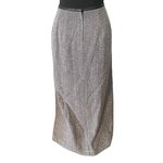 Sag Harbor Gray Herringbone Midi Skirt Faux Leather Trim Sze 12 Luxury Equestrian Academia Photo 2