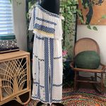 Free People  Wild Romance White & Blue Aztec Embroidered Strapless Midi Dress Photo 1
