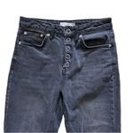 Topshop Straight Raw Hem Black Denim Popper Snap Cropped High Waist Jeans Sz 28 Photo 2