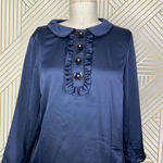 Boden Sophia Sequin Collared‎ 3/4 Sleeve Blouse Top in Navy Blue Size US 6 Photo 3
