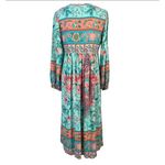 R. Vioimos Boho Maxi Dress M Turquoise Floral Paisley Tassel Tie Neck Hippie Size M Photo 3