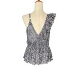 Willow & Root Cheetah Print Sleeveless Surplice Ruffle Top Black Size M Photo 2