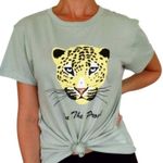 Wildfox NEW  On The Prowl Leopard Jaguar Cheetah Green Graphic Tee Size Medium Photo 2