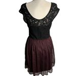 Dynamite  Lace Chiffon Party Dress L Black Purple Lined Low Back Elastic Waist Photo 3