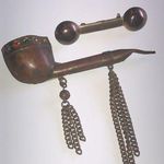 Lot of 2 Vintage Aged Brass Tone Pipe Brooch Shoulder Pin Photo 0