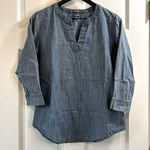 Van Heusen Van Huesen Chambray Cotton V Neck 3/4 Quarter Sleeve - Size Small Photo 0
