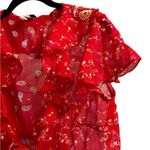 Frederick's of Hollywood Vintage Frederick’s Of Hollywood Sheer Tie Front Top Red Paisley Boho Size L Photo 2