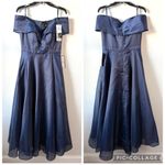 XScape  6334XP Off The Shoulder Organza Gown Navy Blue 6 Petite Photo 2