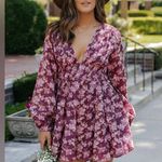 Free People Mauve Keep You Floral Smocked V Neck Mini Dress Berry Combo S Photo 3