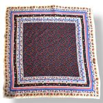 None Vintage Silk Square Scarf Blue Red Cherry Fruit Printed Border Whimsical Art Photo 1