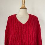 Cupcake Clothing Co. Solid Red Cable Knit V-Neck Cropped Sweater Photo 1