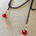 Black Lace Choker Necklace with Chain Drapes & Red Crystal Drops Photo 4